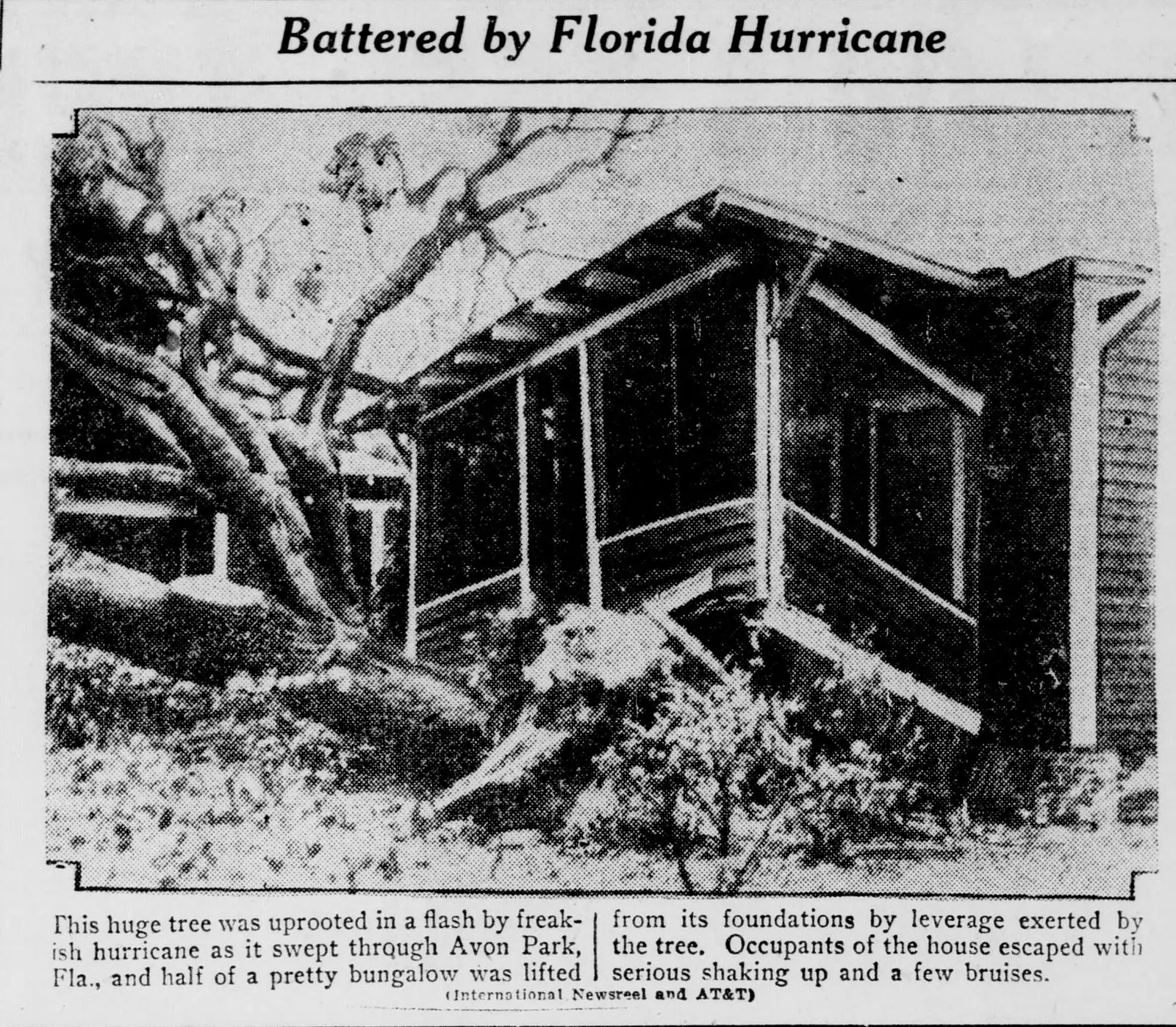Battered by Florida Hurricane: a bungalow at Avon Park after the storm of September 1928