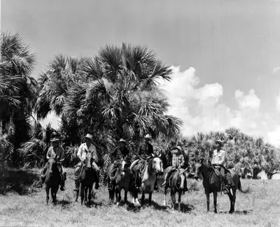 Seminole Indian cowboys cattle ranching at the Brighton Reservation