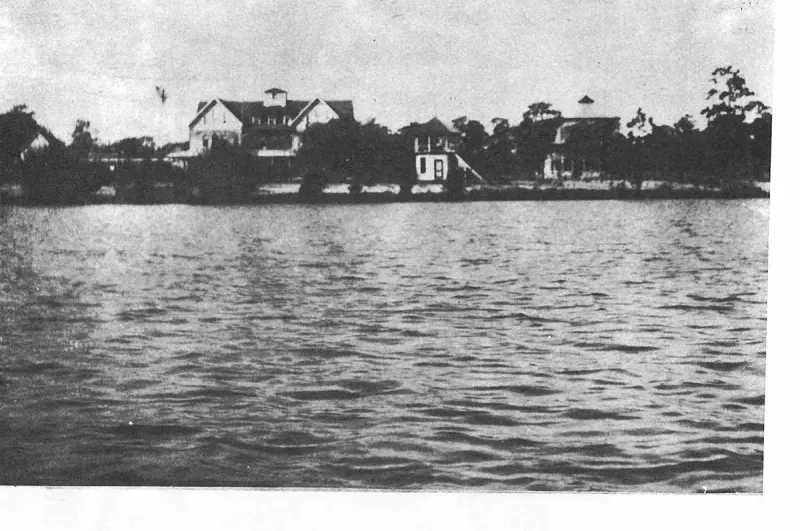 Looking west across Lake Verona shows the bandstand when it was built in 1897, in front of the Hotel