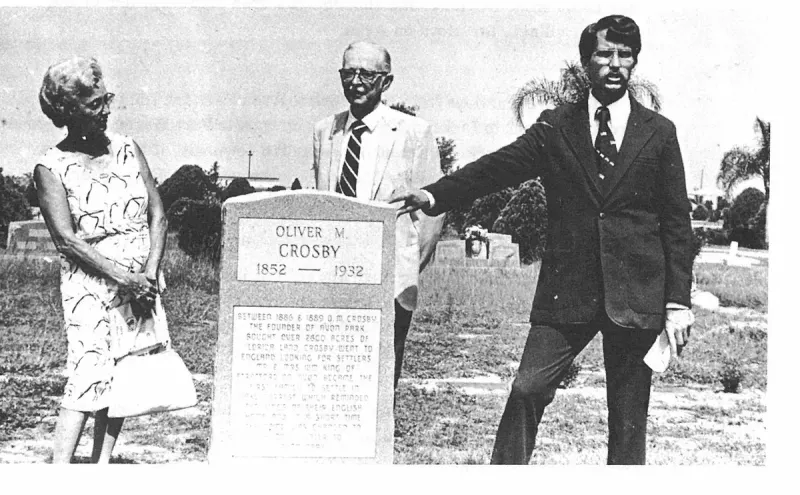 The monument erected on Oliver M. Crosby's grave in Bougainvillea Cemetery on July 4, 1976