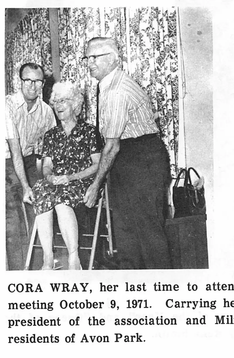 CORA WRAY, her last time to attend the Old Settlers Association meeting October 9, 1971