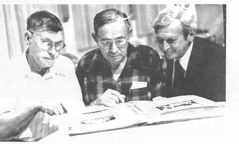 D. M. Earnest, Fred Garrett and J. W. (Billy) Martin at the Old Settlers Historical Society annual meeting, November 2, 1977