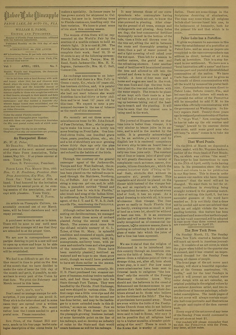 Page 4 of The Pabor Lake Pineapple, Vol. 1 No. 7