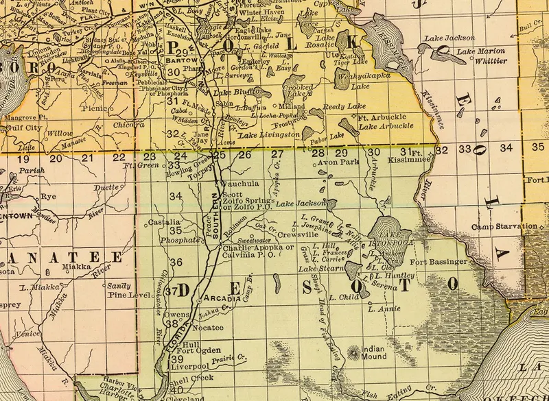 Avon Park on Rand McNally's map of Florida, 1892 (detail)