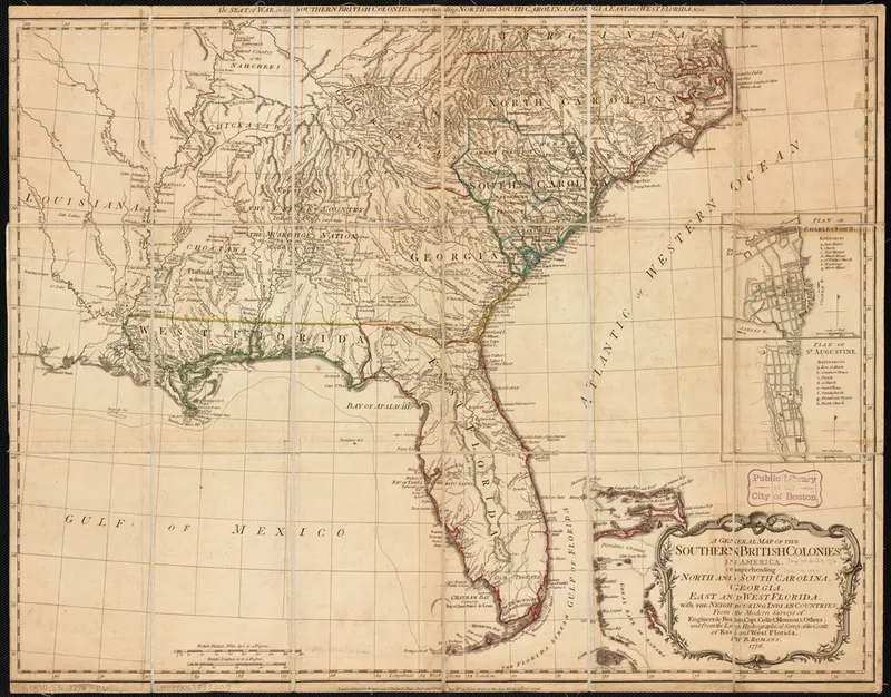 Bernard Romans, A General Map of the Southern British Colonies in America, 1776