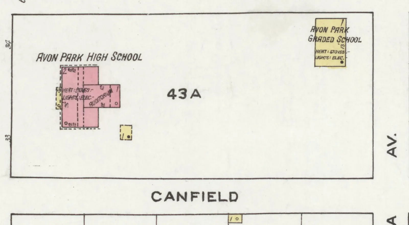 Block 43A with the Avon Park High School and Graded School, Sanborn map, November 1920
