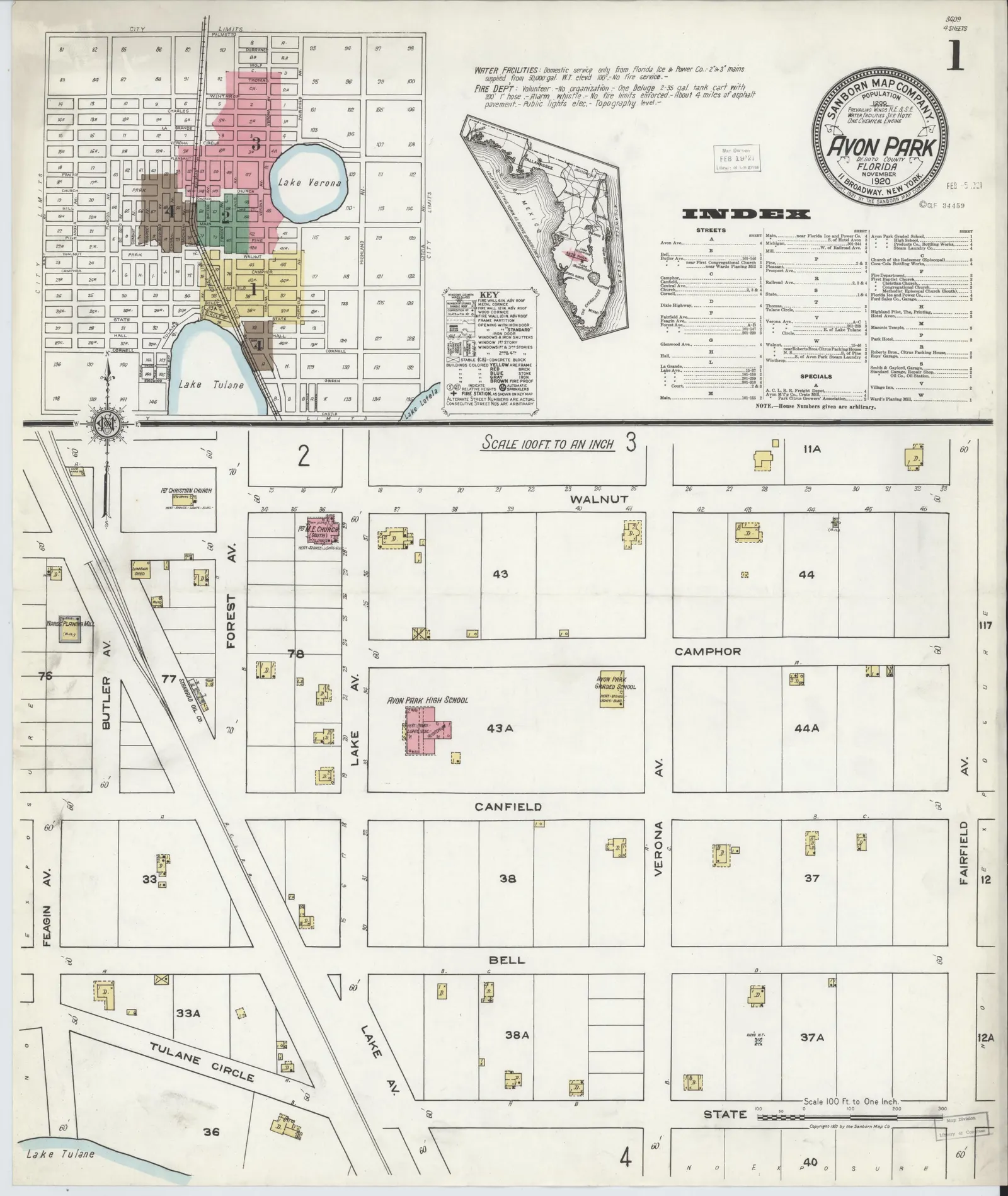 Sanborn fire insurance map, Avon Park, November 1920 — sheet 1