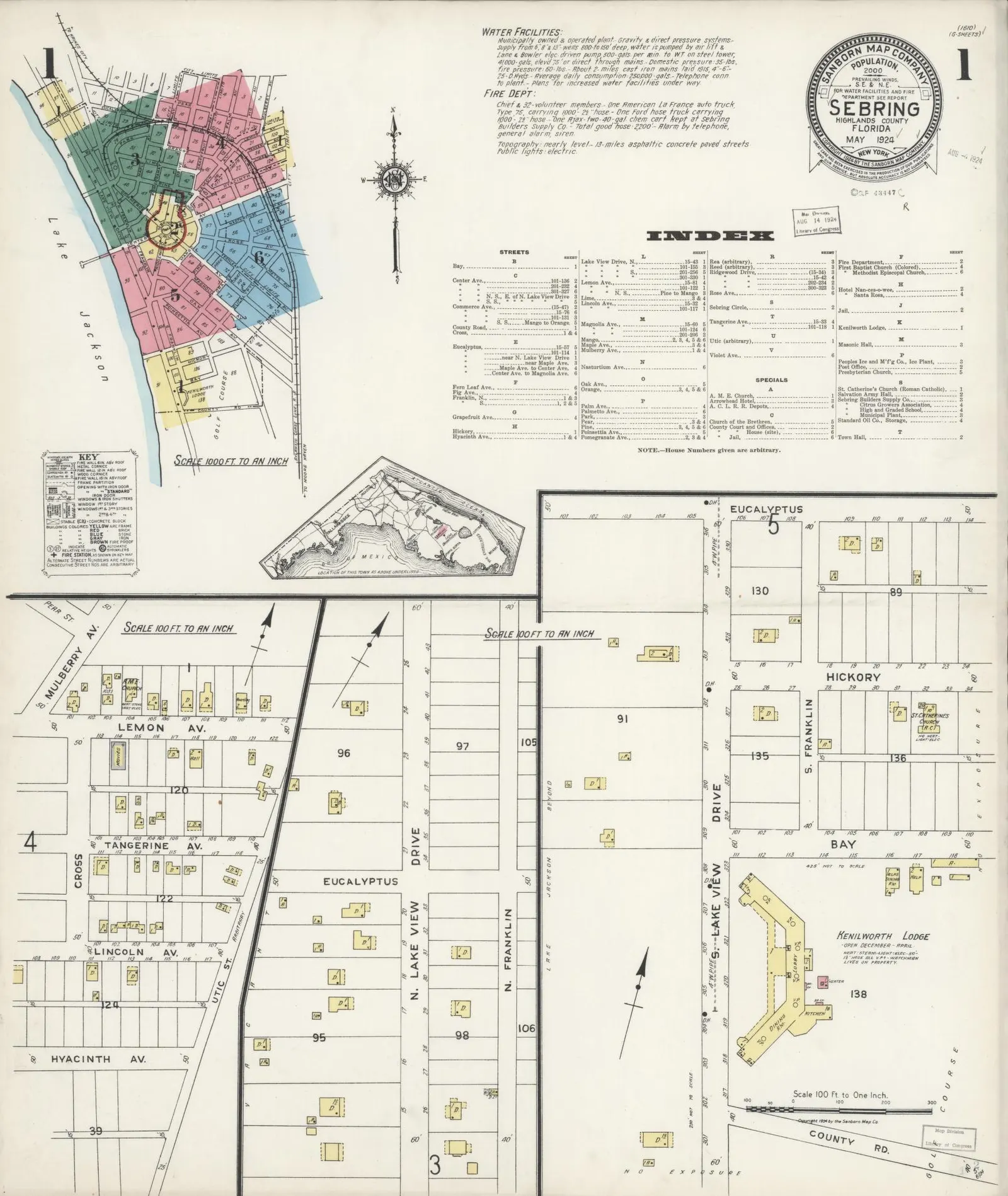 Sanborn Fire Insurance Map from Sebring, 1924